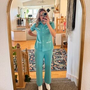 Sir Julian rare vintage 70s tailored set. Aqua W small